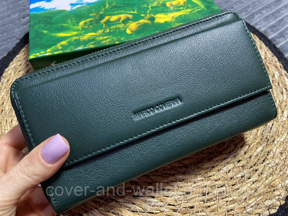 Зелений шкіряний жіночий гаманець клатч з ремінцем Marco Coverna MC 6054-7 Київ - фото 7