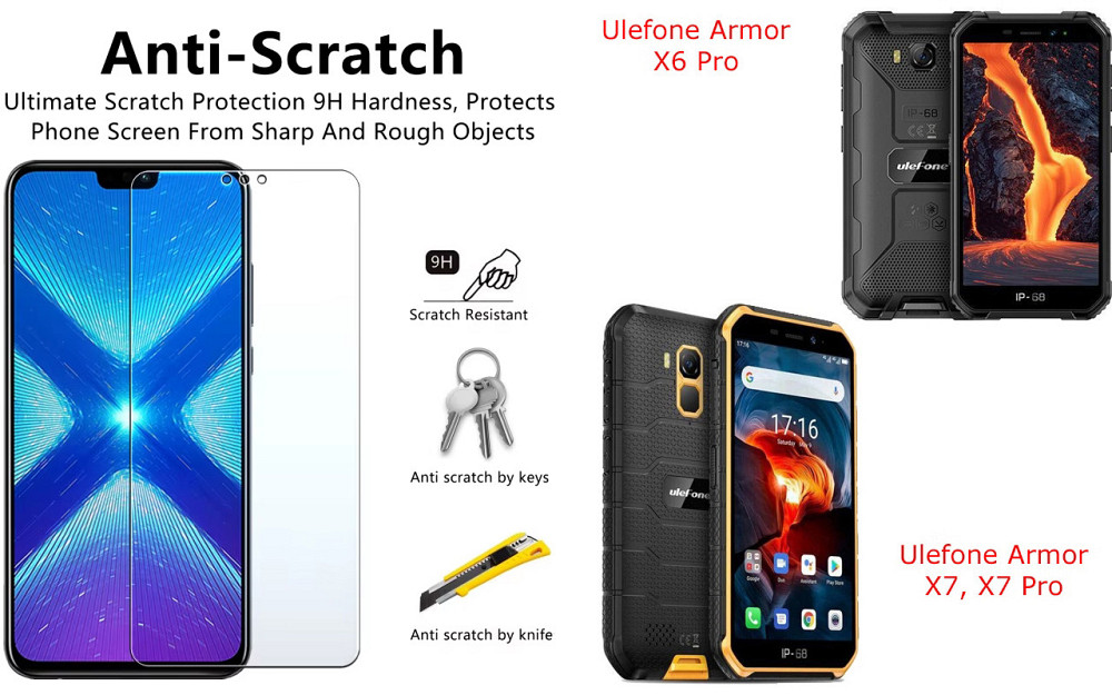 Захисне скло NeoGlass для Ulefone Armor X6 Pro, X7, X7 Pro – надпрозоре та стійке Київ - фото 1
