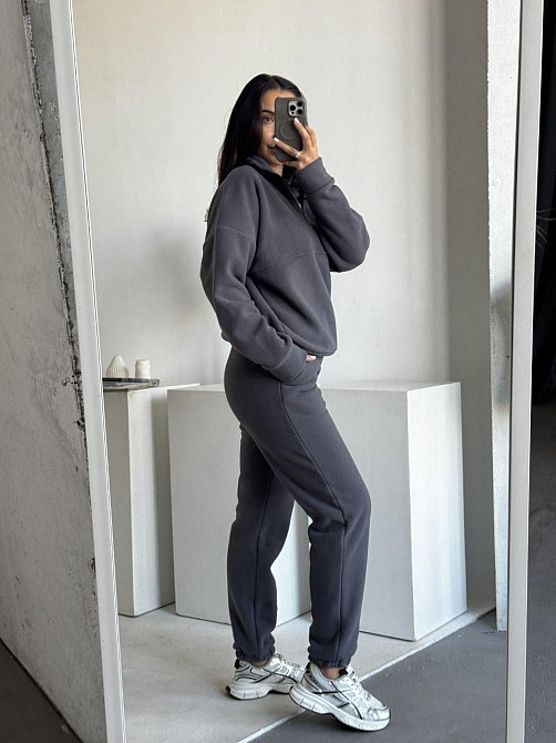Женский теплый костюм двойка: кофта и штаны из турецкого флиса Графит, 50/52 Одесса - изображение 5