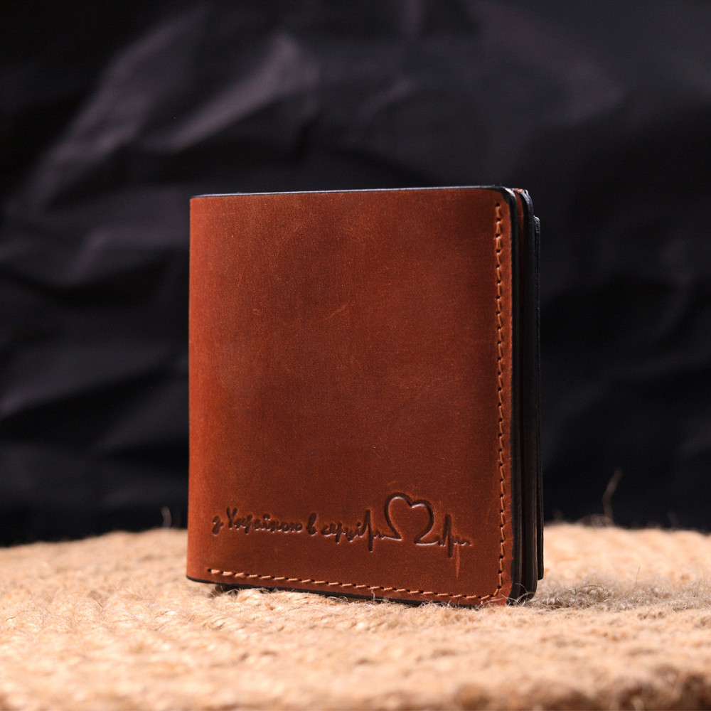 Місткий шкіряний чоловічий гаманець з монетницею Світло-коричневий (GRANDE PELLE) Київ - фото 2