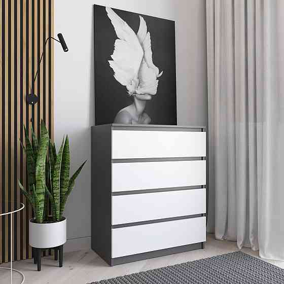 Комод VAYS R-4 Антрацит-Білий фасад, на 4 шухляди без ручок, ЛДСП 80×40×98 см – для дому, офісу, вітальні, спальні Львів