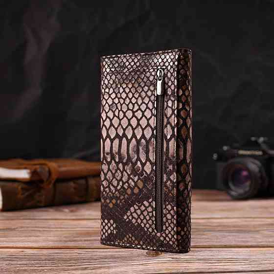 Ультрастильный женский кошелек из фактурной натуральной кожи с тиснением под змею (CANPELLINI) Киев