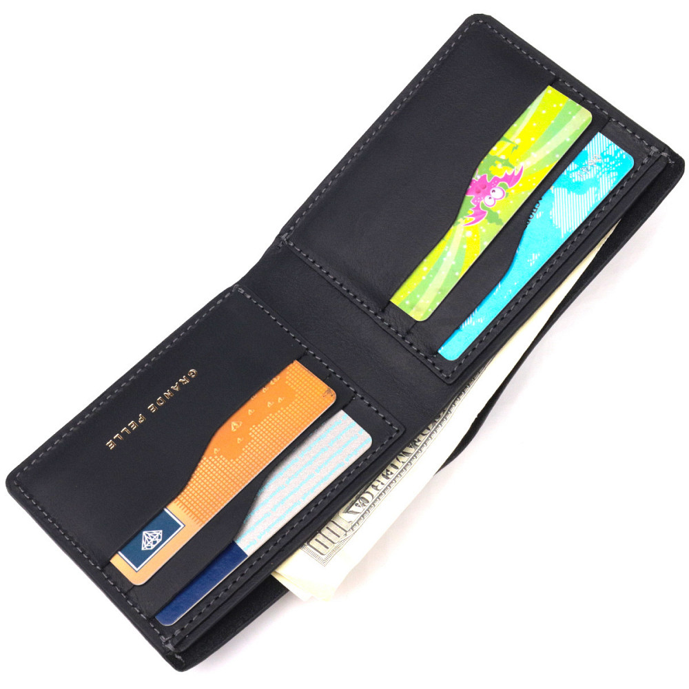 Практичний шкіряний гаманець у дві додавання Серце GRANDE PELLE 16753 Чорний Київ - фото 5