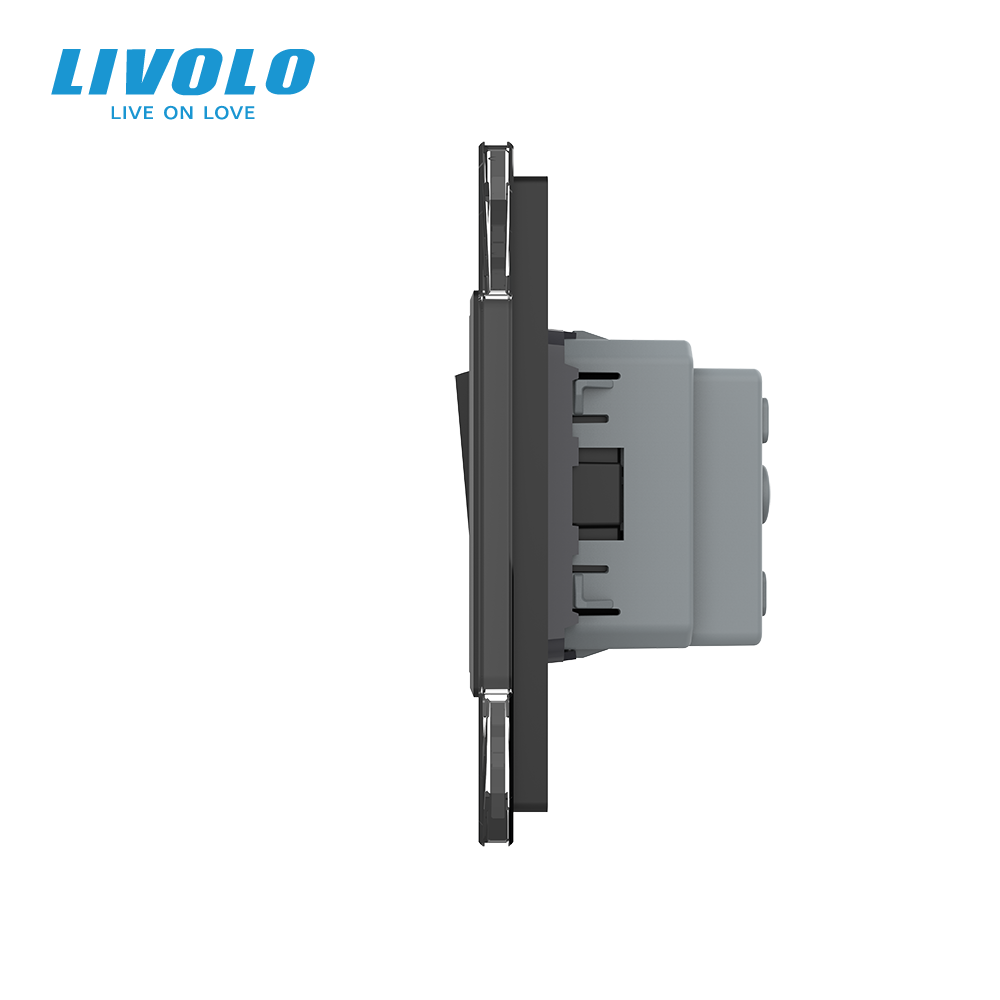 LIVOLO Одноклавішний вимикач з розеткою Livolo чорний скло (VL-C7C1EUK1-12) Коломыя - изображение 7