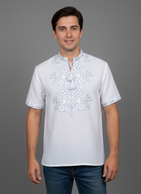 Вишиванка на домотканому полотні у білому кольорі з цікавим орнаментом Київ - фото 2