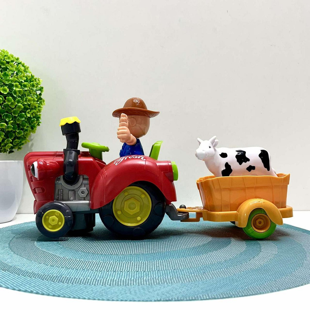 Трактор з причепом світло мелодія вільне колесо знімний причіп фігурка корови Червоний (HD 963) Чернігів - фото 6