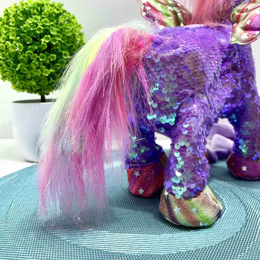 Іграшка м'яка інтерактивна Казкова конячка єдиноріг повідець звук світло Фіолетова (M 6203 I UA) Чернигов - изображение 6