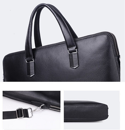 Кожаная мужская деловая сумка-портфель портфель для ноутбука черный Tiding Bag 64028 Каменское - изображение 9