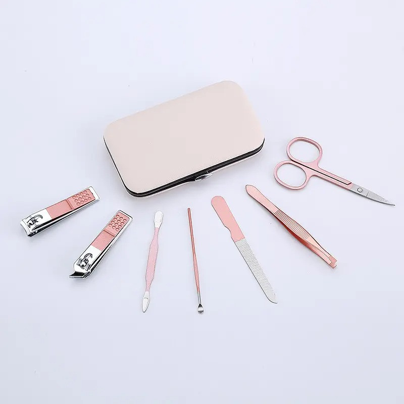 Набір для манікюру і педикюру 7 багатофункціональних предметів, пилка, ножиці, пінцет в кейсі колір бежевий Кам'янець-Подільський - фото 2