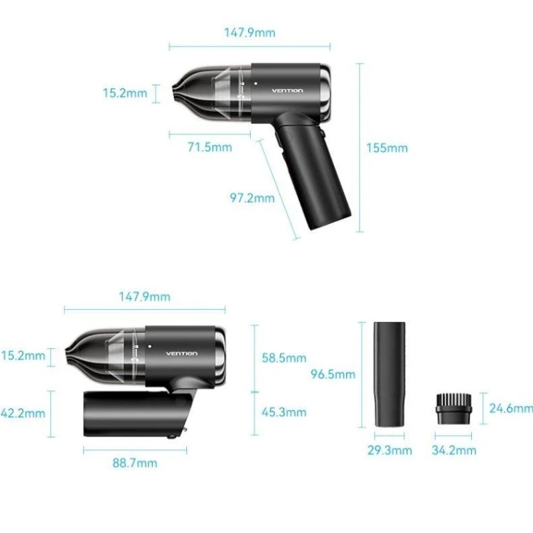 Автомобільний пилосос Vention 5000Pа 70W Li-Ion USB-C 4000мА/г чорний Винница - изображение 2