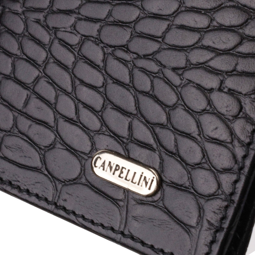 Привлекательный вертикальный мужской бумажник из натуральной кожи с тиснением под крокодила Черный (CANPELLINI) Киев - изображение 9