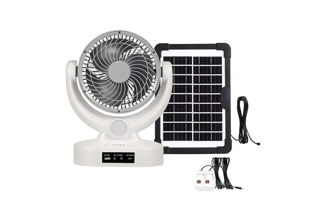 Вентилятор портативный Megatop (MT-801LS) (8", солнечная панель, 1 LED лампа, 3 скорости, 8Вт, USB, 3.7V/2400 мАч) Коломия - фото 1