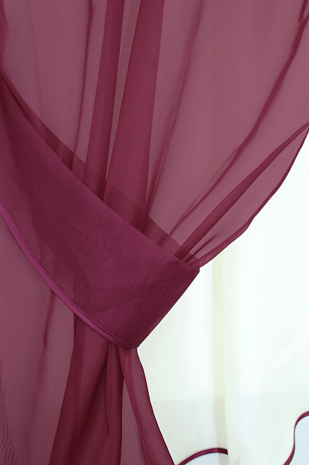 Кухонний комплект VR-Textil № 051к тюль і шторки з підв'язками бордовий з молочним 280х170 см (50-400) Київ - фото 3