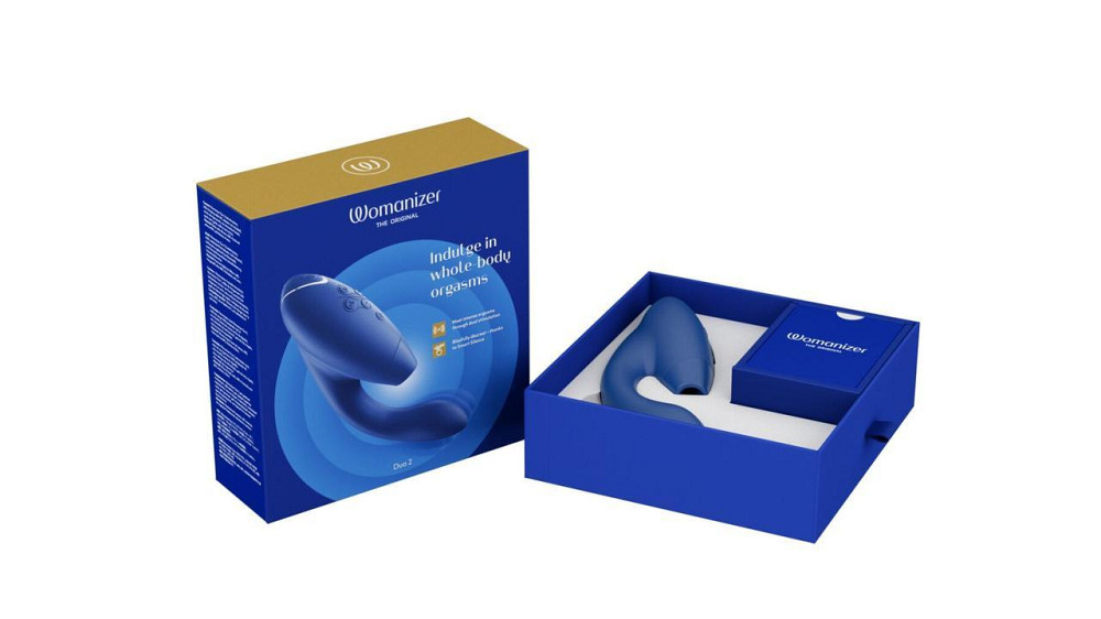 Подвійний вакуумний кліторальний стимулятор Womanizer Duo 2 - Blueberry, незалежні мотори Sex Aura Київ - фото 8