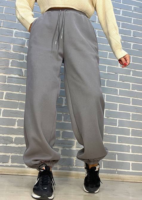 Штани жіночі W 6632 спортивні джоггери утеплені подвійна біла резинка на талії сірі, сірий, M Київ - фото 1