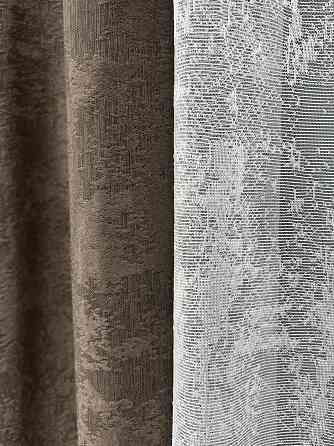 Комплект штор VR-Textil Жакард Мармур 200х270 2шт і Тюль 500х270 1557ш-1400т Коричневий з білим 71-190/6 Київ