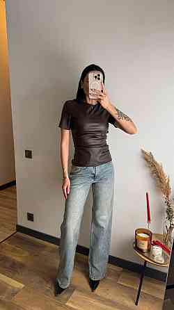 Женский лаконичный топ с коротким рукавом из экокожи Шоколад, 44/46 Одесса