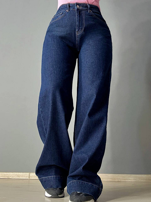 Джинси жіночі Mikaletta G-10 wide leg палаццо кльош з манжетом темно-сині, темно-синій, 28, 28, 76 см, 109 см Київ - фото 1