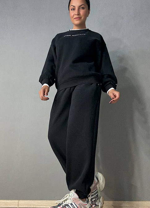 Костюм жіночий A-N 27063 світшот і джогери оверсайз з вишивкою чорний , чорний, S Київ - фото 14