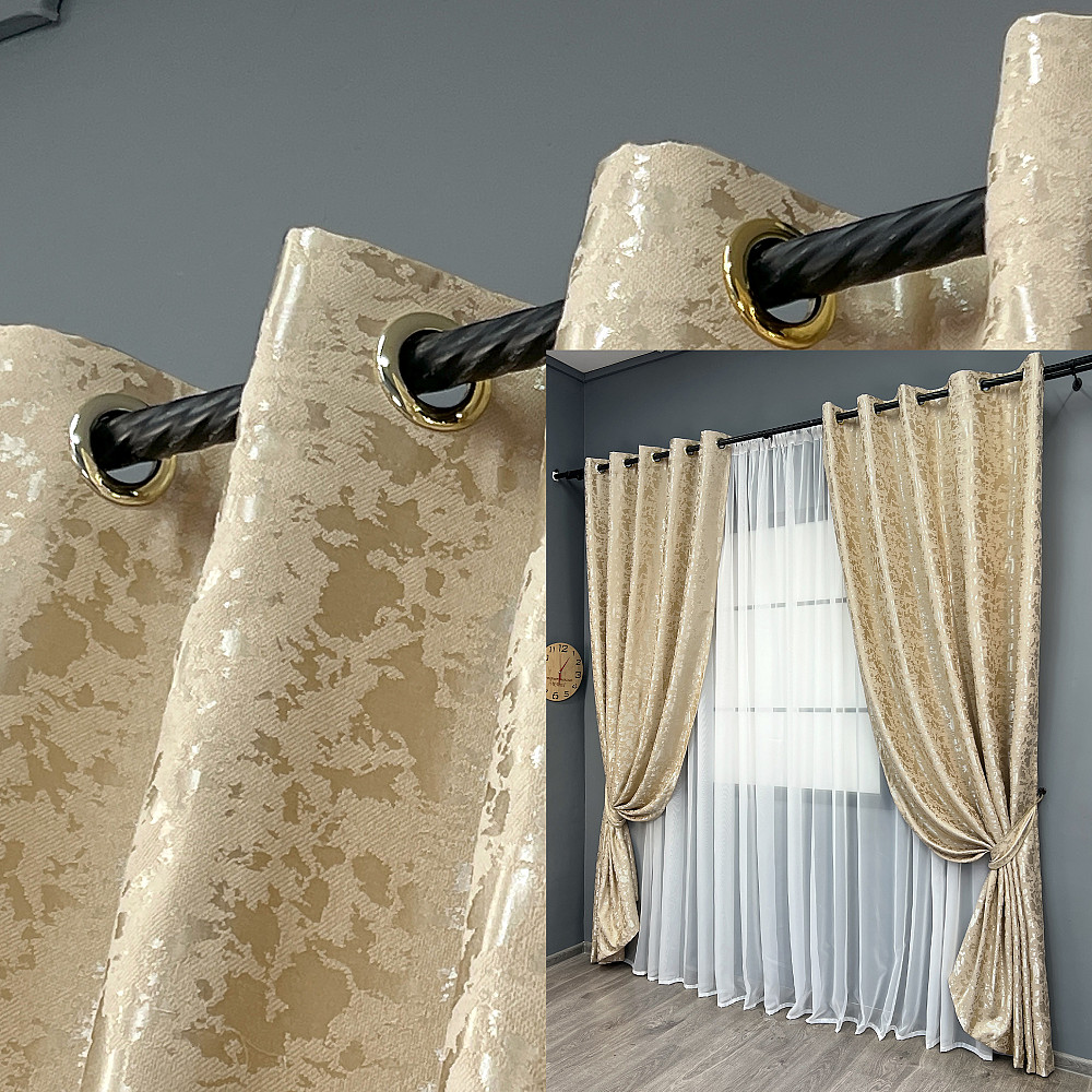 Комплект штор на люверсах VR-Textil Лен мрамор Pavliani ХО № 1270ш Бежевый 150х250 см 2 шт (37-0122) Киев - изображение 11