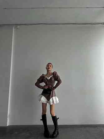 Жіноче стильне плаття з екошкіри+плотний котон Карамельний, 40/42 Одеса