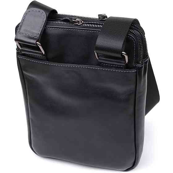 Красивая мужская сумка через плечо из гладкой натуральной кожи Черный (SHVIGEL) Киев