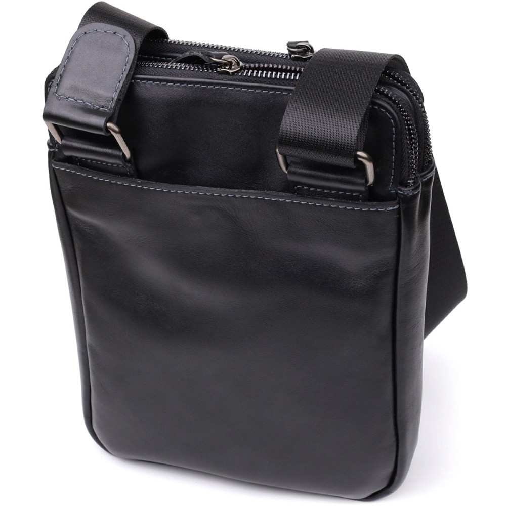 Красивая мужская сумка через плечо из гладкой натуральной кожи Черный (SHVIGEL) Киев - изображение 6
