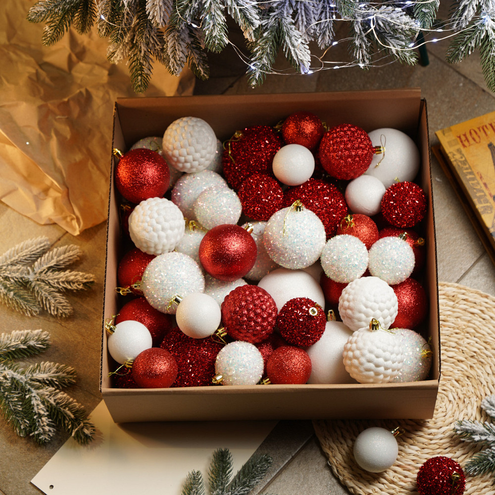 Набор новогодних игрушек на елку «Блеск» 40 шт Красный елочные игрушки шарики украшения для елки Киев - изображение 2