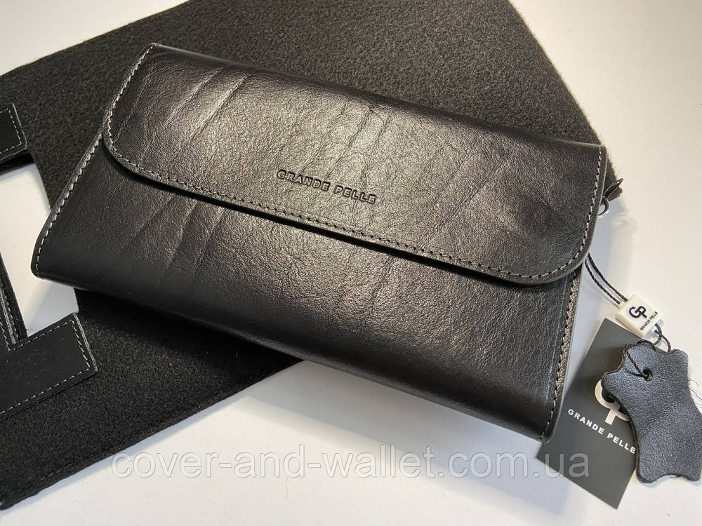 Стильний шкіряний чоловічий клатч на магнітах чорного кольору Grande Pelle Practico 704410 Київ - фото 10