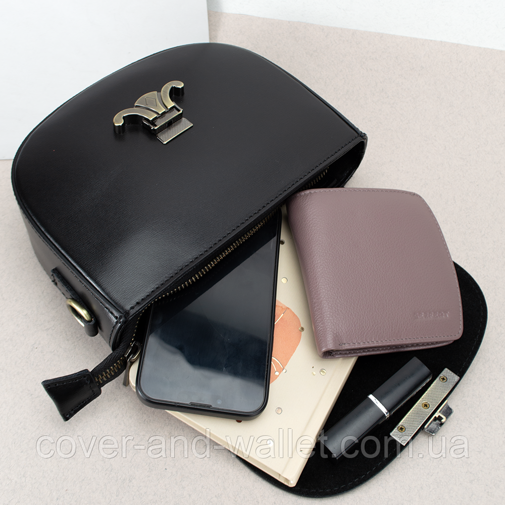 Полукруглая женская сумка кросс-боди из гладкой кожи черного цвета Virginia Conti Киев - изображение 3