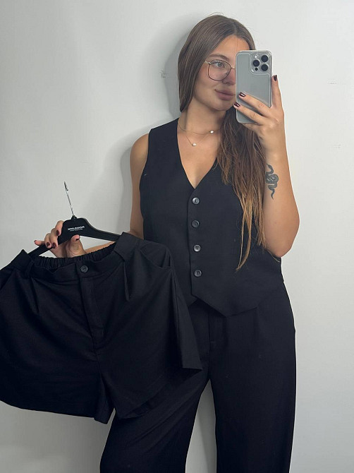 Лляний костюм-трійка в класичному стилі Чорний M-L Харків - фото 7