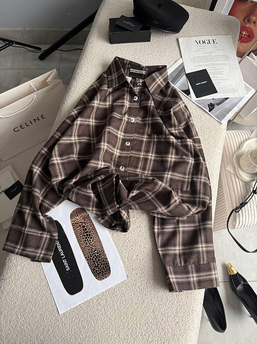 Жіноча трендова сорочка в карту батал турецька фланель Шоколадний 2 Одеса - фото 2