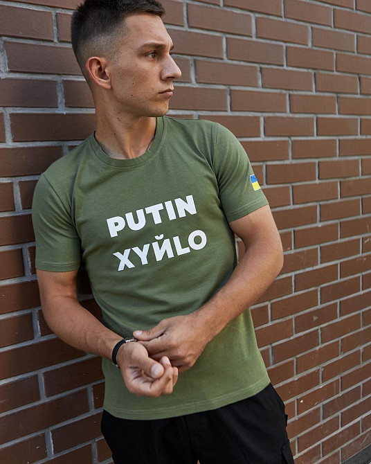 Мужская патриотическая футболка с принтом Путин антивоенная хлопковая хаки 3XL Одесса - изображение 3