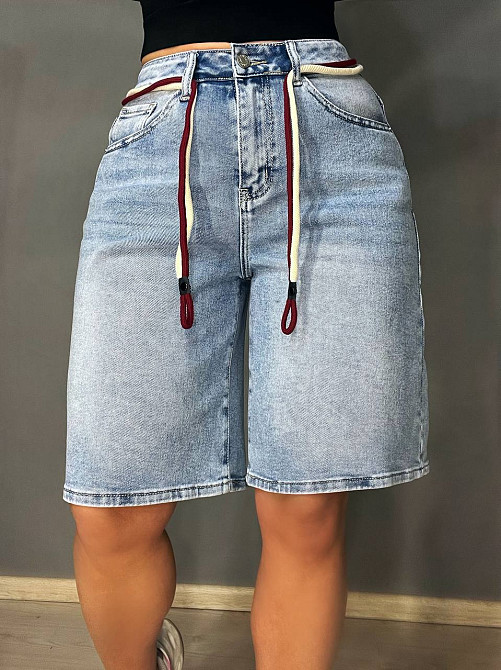 Шорти жіночі джинсові Liana 4-011 бермуди широкі довжина до колін пояс мотузка стрейчеві блакитні, блакитний, 29, 29, 78 см, 115 см Київ - фото 18