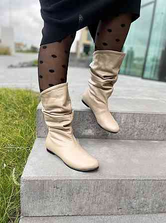 Nivelle Напівчоботи жіночі NIVELLE бежеві натуральна шкіра з хутром висота 24см обхват 34-36см Коломия