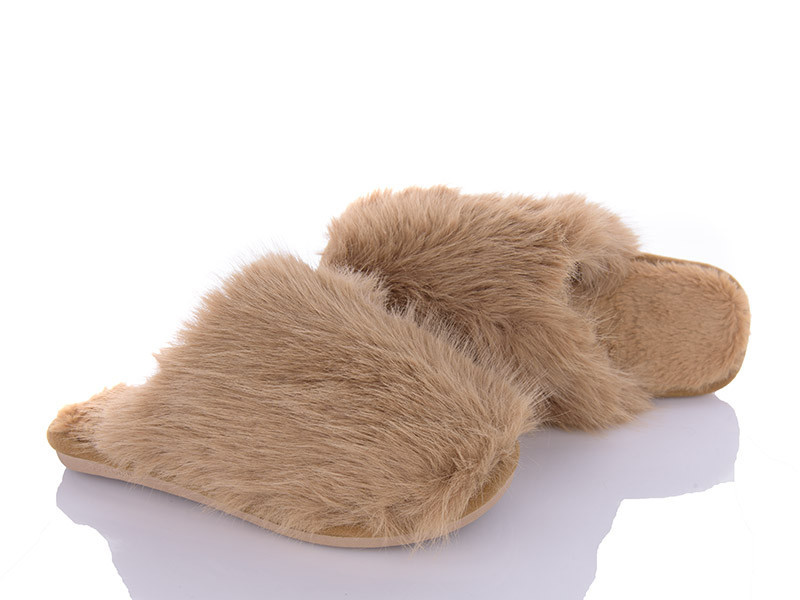 Тапочки женские домашние теплые закрытые меховые бежевый Одесса - изображение 3