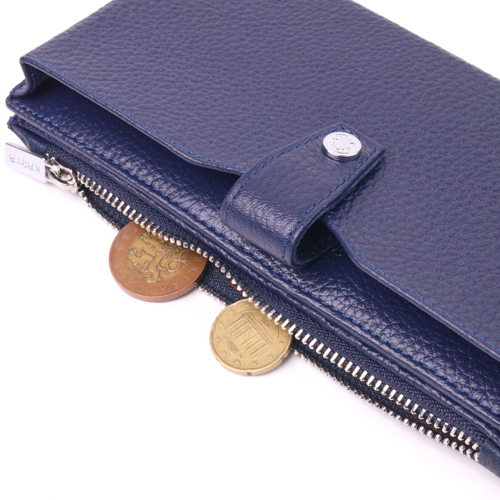 Стильный вертикальный бумажник из натуральной кожи KARYA 21423 Синий Киев - изображение 6