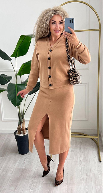 Женский невероятный костюм кардиган+юбка ангора вязка на трикотаже Кемел, 50/52 Одесса - изображение 3