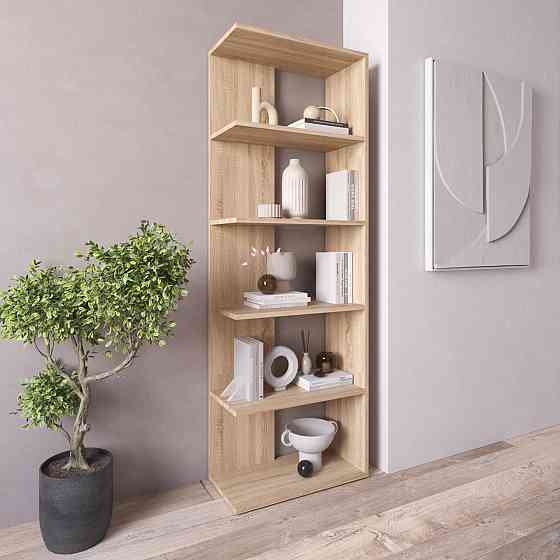 Стеллаж VAYS D-6 Дуб Сонома, книжная полка из 5 открытых секций, ЛДСП, 60×30×178 см - для дома, офиса, гостиной Львов