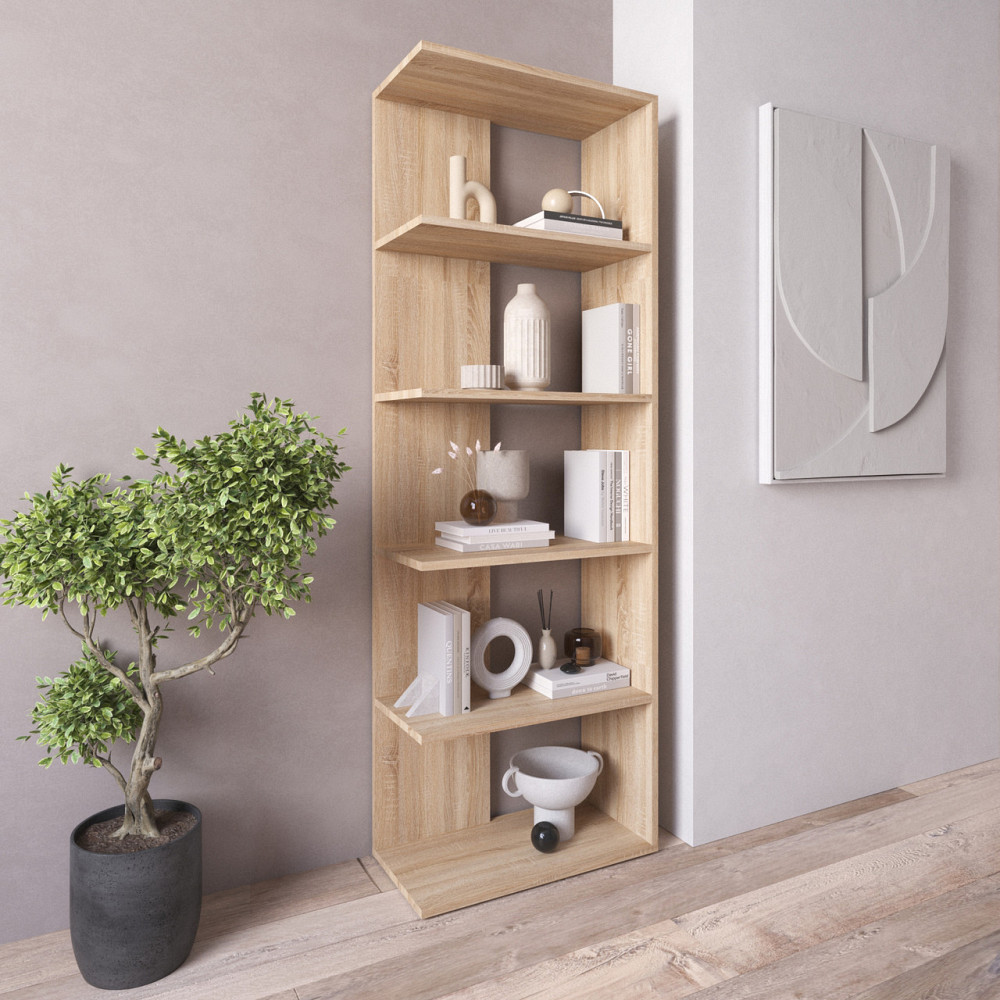Стеллаж VAYS D-6 Дуб Сонома, книжная полка из 5 открытых секций, ЛДСП, 60×30×178 см - для дома, офиса, гостиной Львов - изображение 1