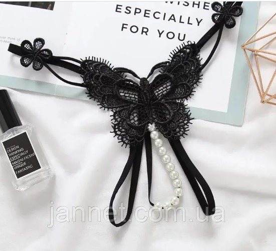 Трусики з вирізом чорні "Метелик" - розмір універсальний (на резинці), 15% нейлон, 85% поліестер Київ - фото 1