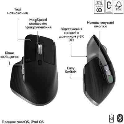 Комплект Logitech MX Keys S Combo для MAC Bluetooth/Wireles UA Space Grey (920-012845) Вінниця