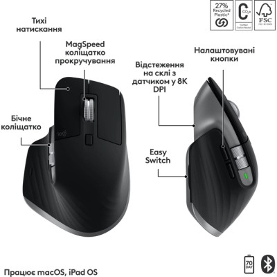 Комплект Logitech MX Keys S Combo для MAC Bluetooth/Wireles UA Space Grey (920-012845) Вінниця - фото 5