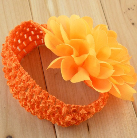 Детская оранжевая повязка на голову - окружность головы приблизительно 26-50см, диаметр цветка 10см Киев - изображение 2