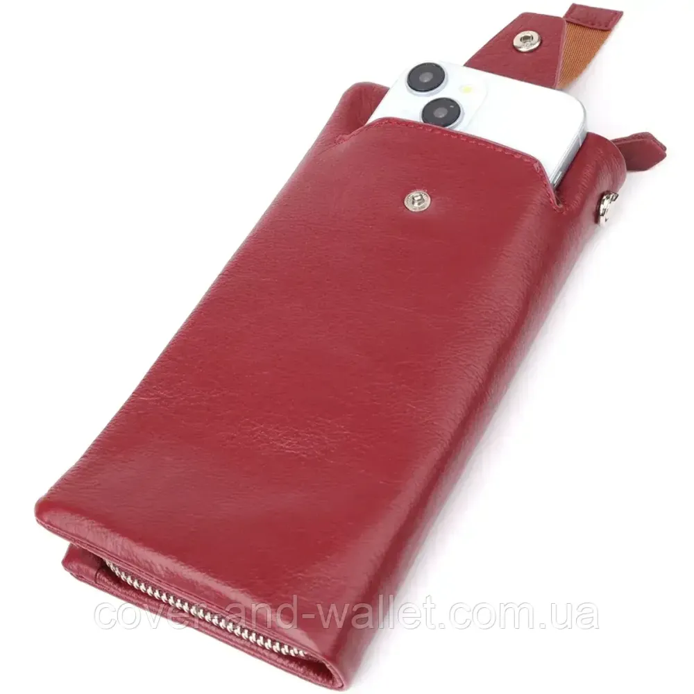 Бордовий жіночий гаманець із відділенням для телефону на блискавці ST Leather Київ - фото 2