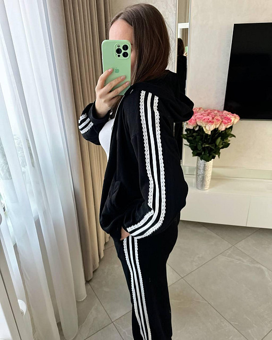 Жіночий стильний прогулянковий велюровий костюм-двійка Чорний, 48/50 Одеса - фото 7