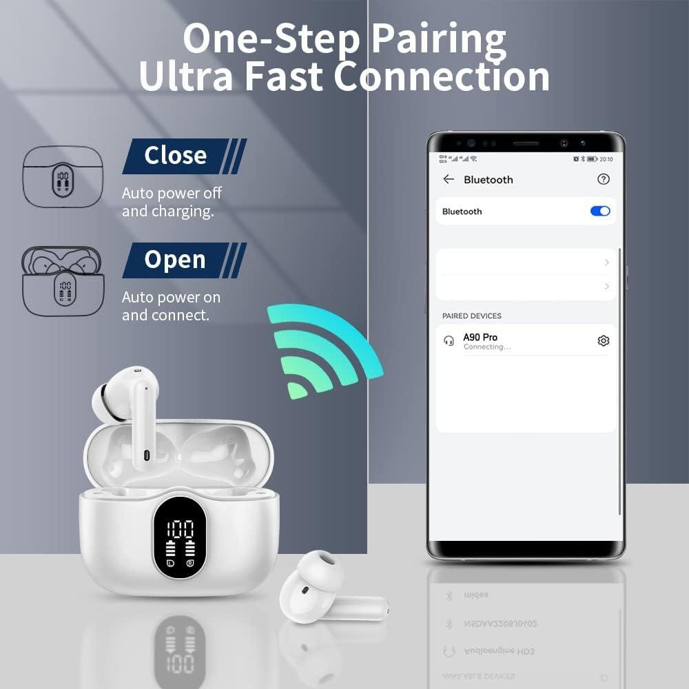 Беспроводные наушники Btootos A90 Pro Bluetooth 5.3 TWS | ENC, HD-микрофон, LED-дисплей, IP7, 36 часов, белые Киев - изображение 15