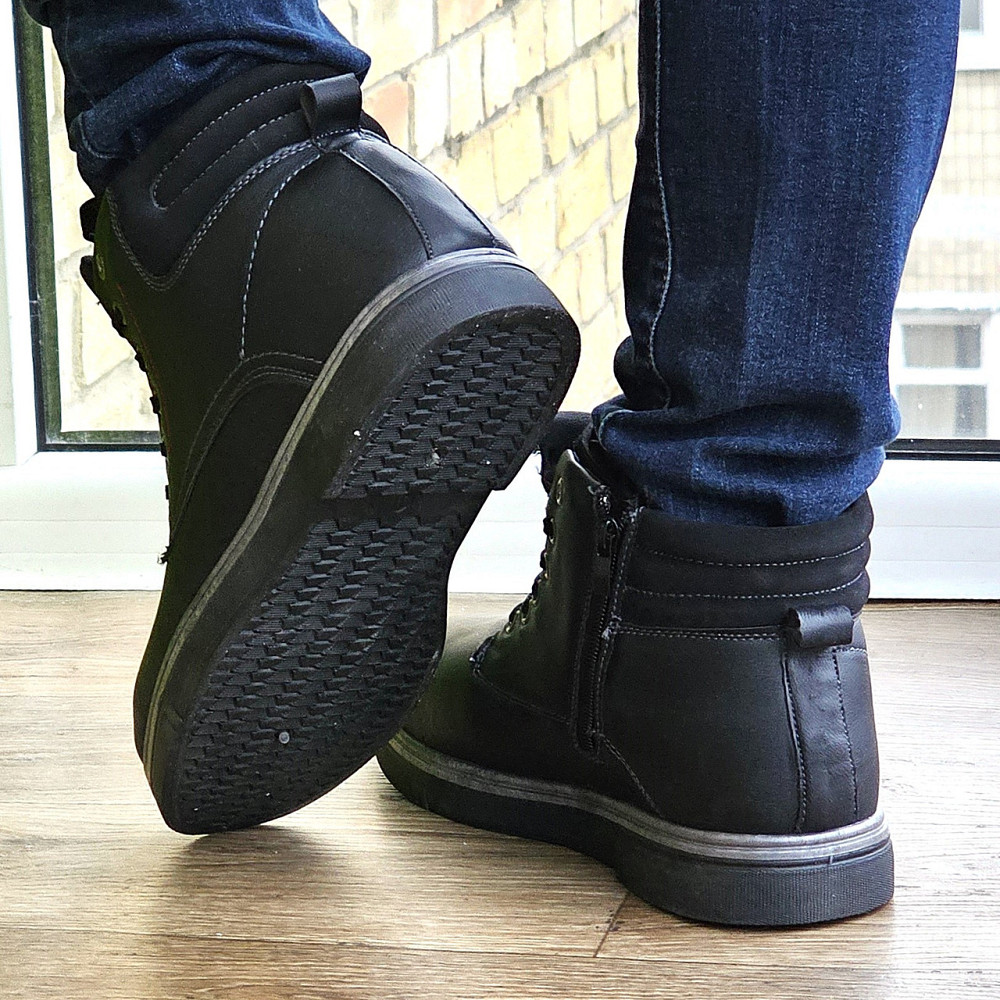 Черевики ЗИМНІ Чоловічі Чорні Кросівки з МЕХОМ на замку з блискавкою (розміри: 41,42,43,44,45) - 301-1 Дніпро - фото 6