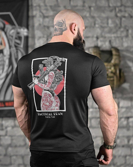 Тактична футболка з відводом поту подруга чорна ДЛ6443 Одесса - изображение 1