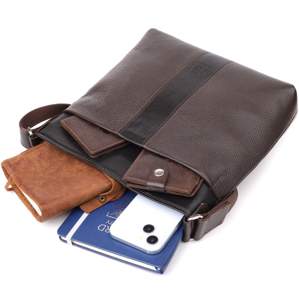 Стильная сумка через плечо для мужчин из натуральной кожи Коричневый (GRANDE PELLE) Киев - изображение 2